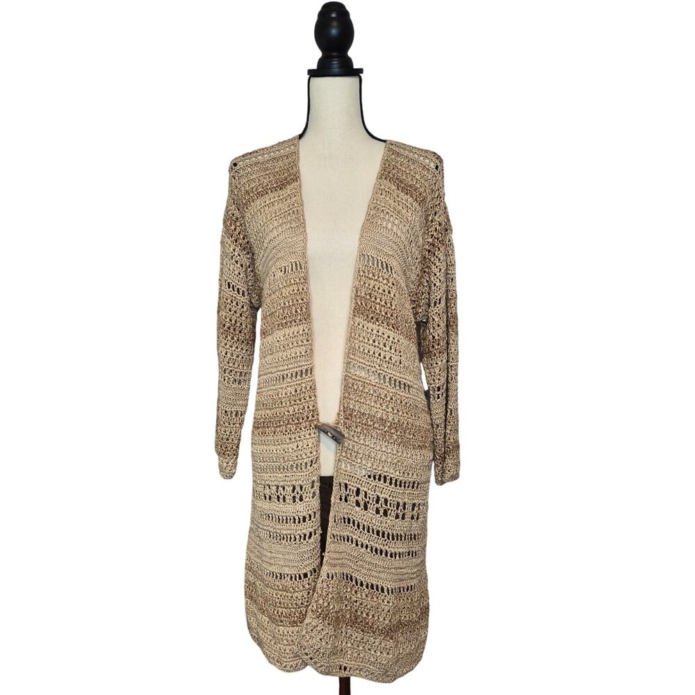 Ralph Lauren Blue Label Hand Knit Silk Linen Long Duster Cardigan Sweater Sz L